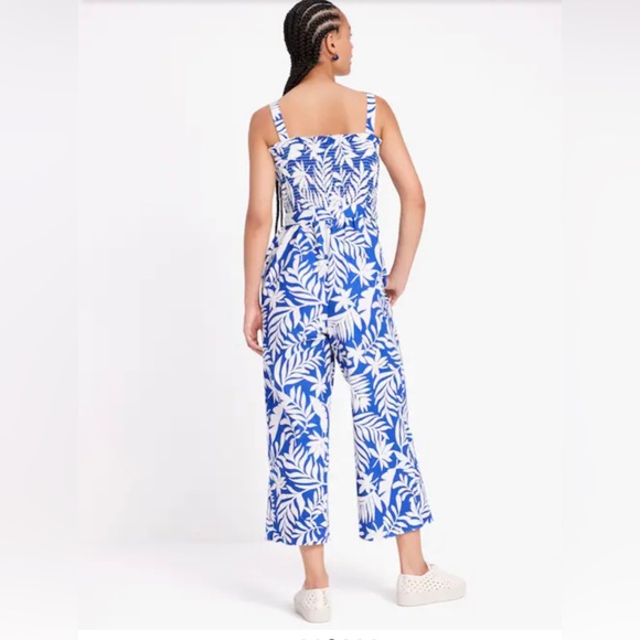 Tropical Foliage Smocked Jumpsuit - Picture 2 of 4